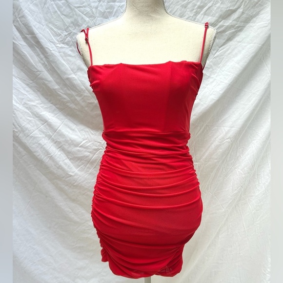 Lucy in the Sky Bodycon Corset Lace Up back Ruched Mini Dress Small - Picture 1 of 8